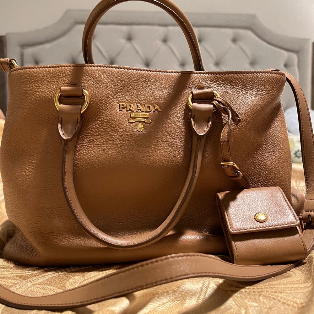 PRADA Caramel color soft leather shoulder or Crossbody